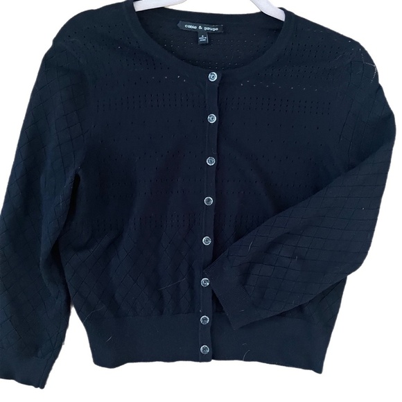 Black Argyle Diamond imprint cardigan minimalist preppy button front - Picture 1 of 4